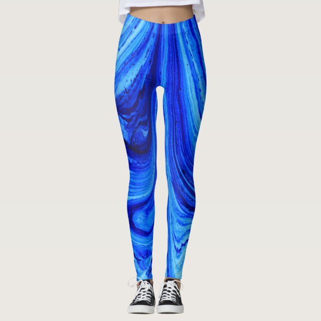 Blue Shades of Water Colour Art Leggings (Front)