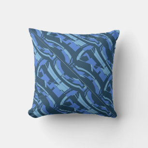 Blue Shades on Navy Abstract Diagonal Art Motif Cushion