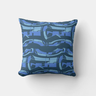 Blue Shades on Navy Tribal Art Uneven Tiles Cushion