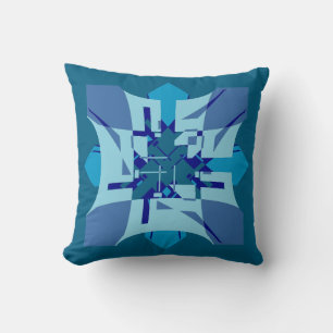 Blue Shades on Turquoise Abstract Flower Art Motif Cushion
