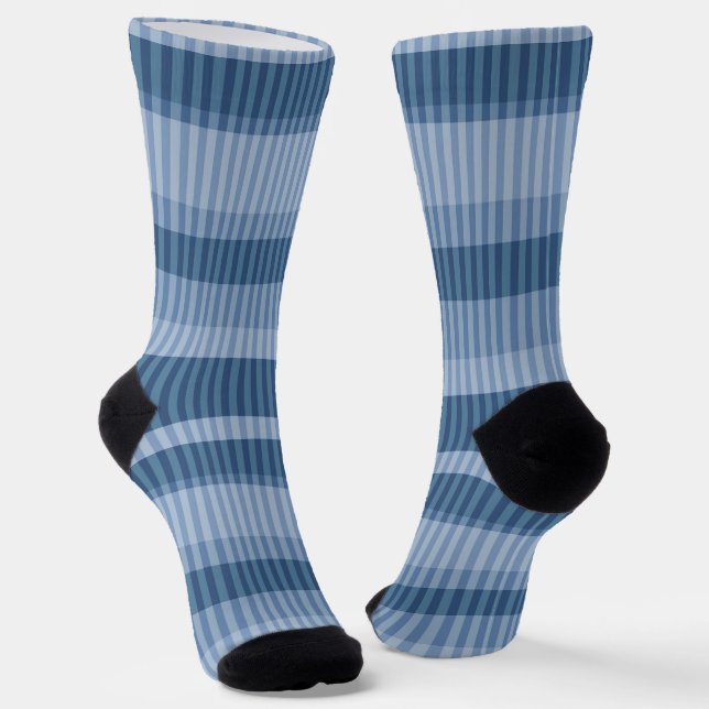 blue shades striped vertical pattern socks (Angled)