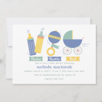 Blue Shake Rattle & Roll Baby Shower Invitation