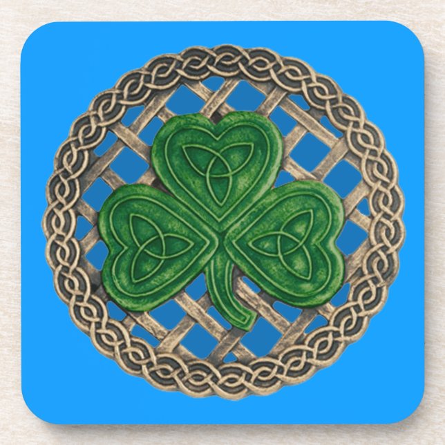 Blue Shamrock And Celtic Knots Coasters (Front)