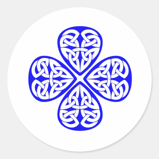 blue shamrock celtic knot classic round sticker (Front)