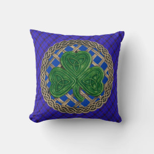 Blue Shamrock Celtic Knots On Blue Plaid Cushion