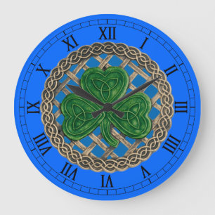 Blue Shamrock & Celtic Knots Roman Numeral Clock