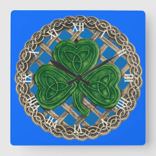 Blue Shamrock & Celtic Knots Roman Numeral Clock
