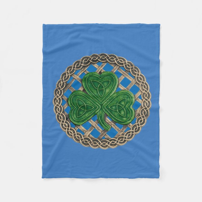 Blue Shamrock On Celtic Knots Fleece Blanket (Front)