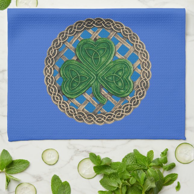 Blue Shamrock On Celtic Knots Kitchen Towel (Folded)