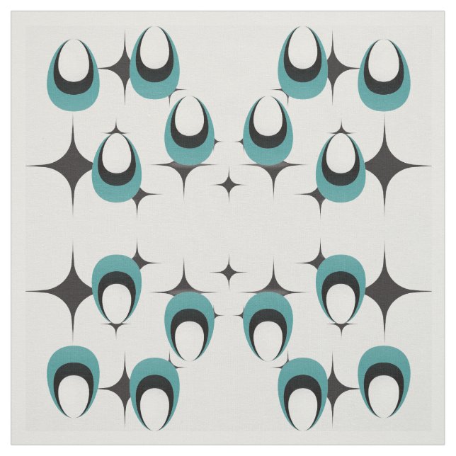 blue shapes Mid Century Modern Fabric (Swatch)