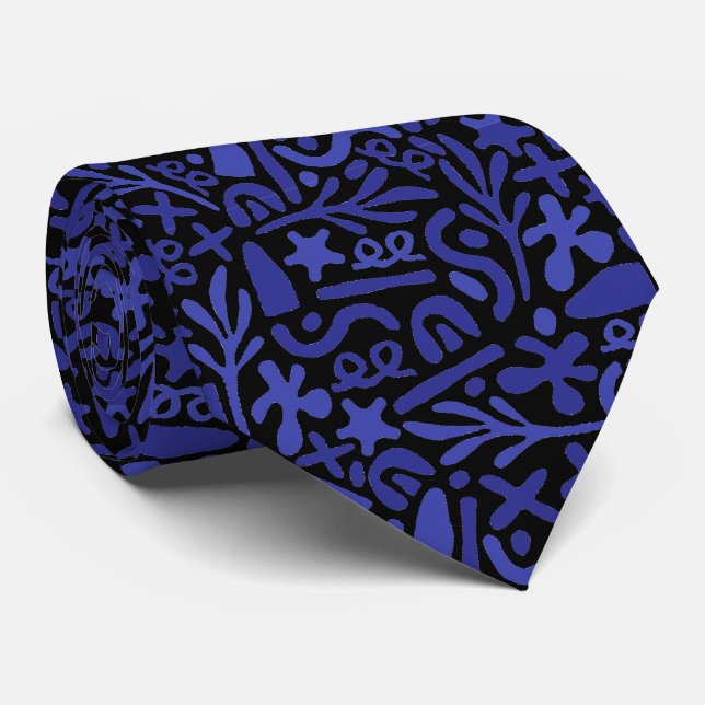 Blue shapes pattern tie (Rolled)