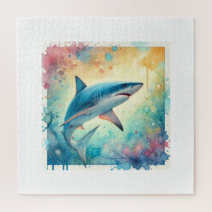 Blue Shark 070824AREF119 - Watercolor Jigsaw Puzzle