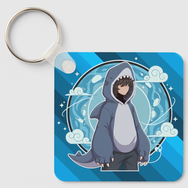 Blue Shark Boy Anime Art Key Ring (Front)