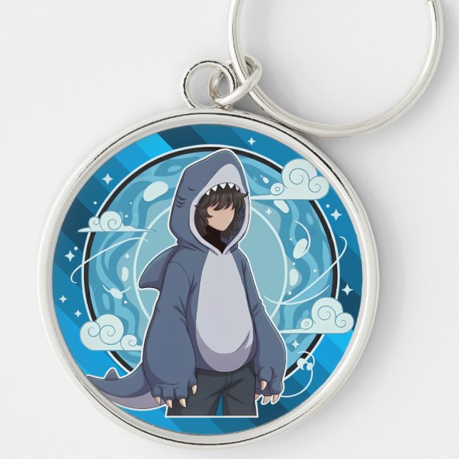Blue Shark Boy Anime Art Key Ring (Front)
