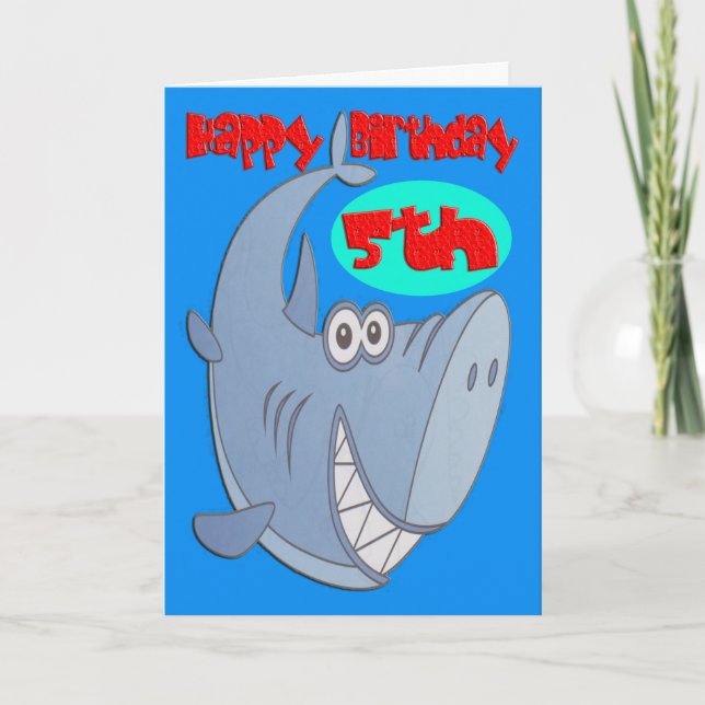 Blue Shark Fifth Birthday Card (Front)