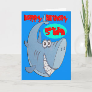 Blue Shark Fifth Birthday Card