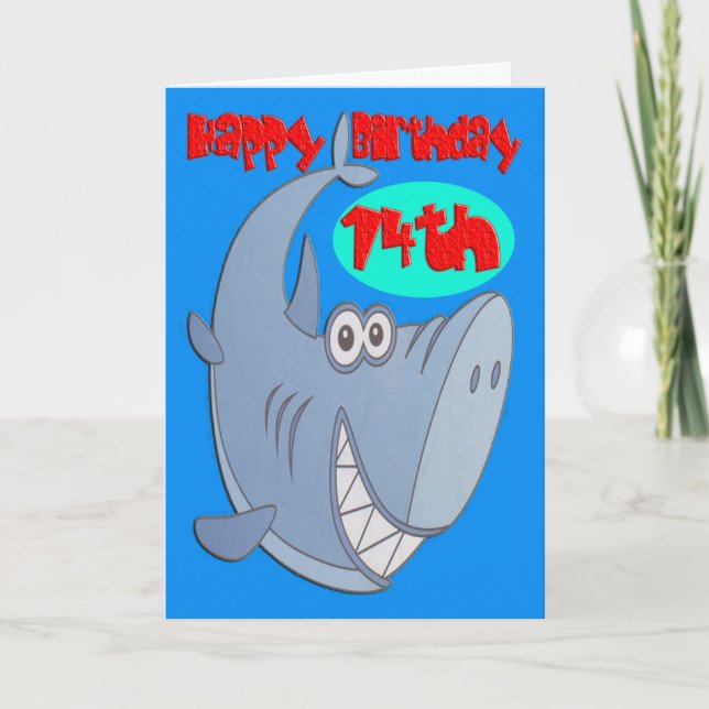 Blue Shark Fourteenth Birthday Card (Front)