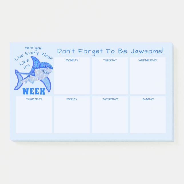Blue Shark Great White Weekly Calendar Funny Post-it Notes (Front)