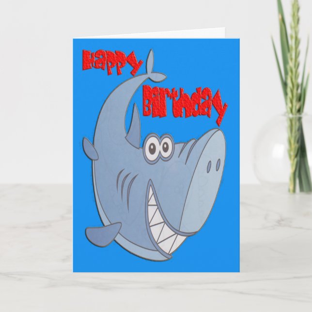 Blue Shark Happy Birthday Card (Front)