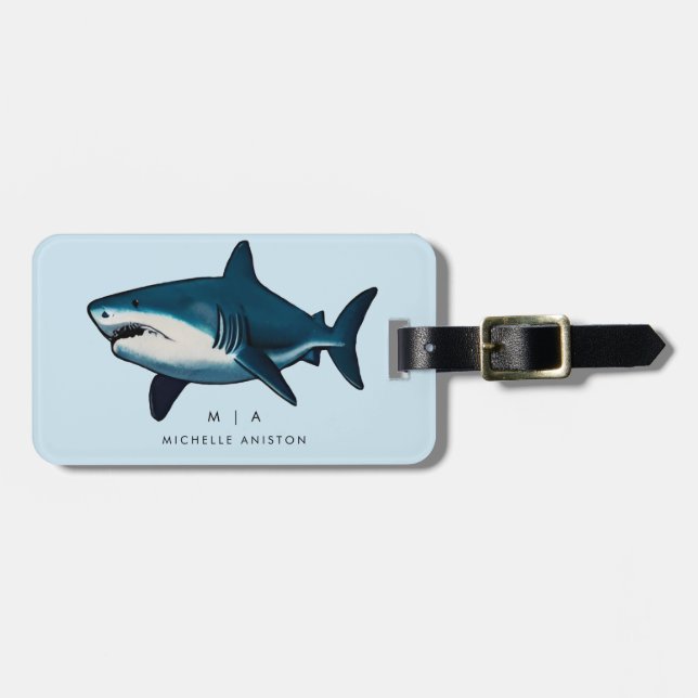 Blue Shark | Monogram Custom Luggage Tag (Front Horizontal)