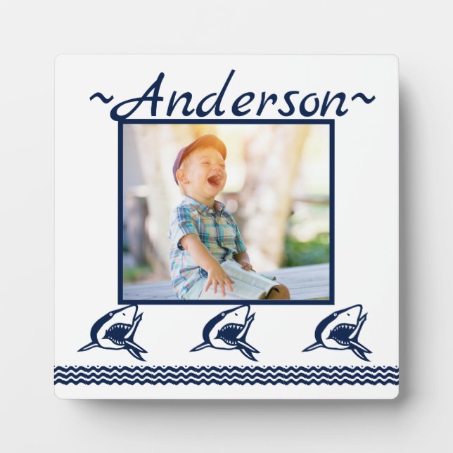 Blue Shark Nautical Navy Photo Frame (Front)