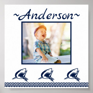Blue Shark Nautical Navy Photo Frame Poster
