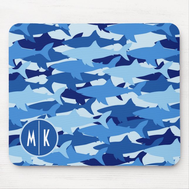Blue Shark Pattern | Monogram Mouse Pad (Front)