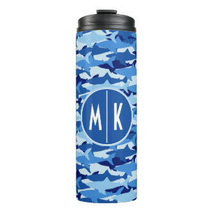 Blue Shark Pattern   Monogram Thermal Tumbler