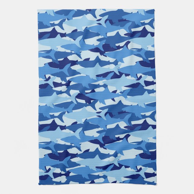 Blue Shark Pattern Tea Towel (Vertical)