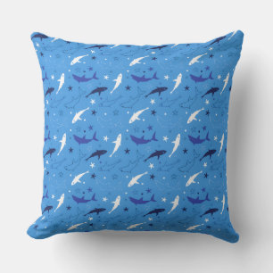 Blue Shark Pattern Throw Pillow