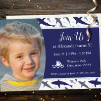 Blue Shark Pattern with Photo Boy Birthday Party