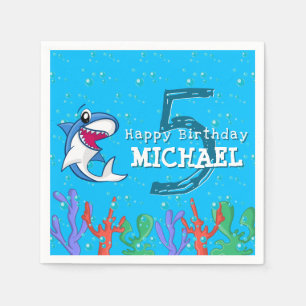Blue Shark Sea Life Cute Kids Birthday Pool Party Napkin