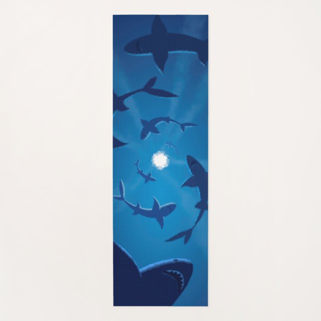 Blue Shark White Moon Undersea Yoga Mat (Front)