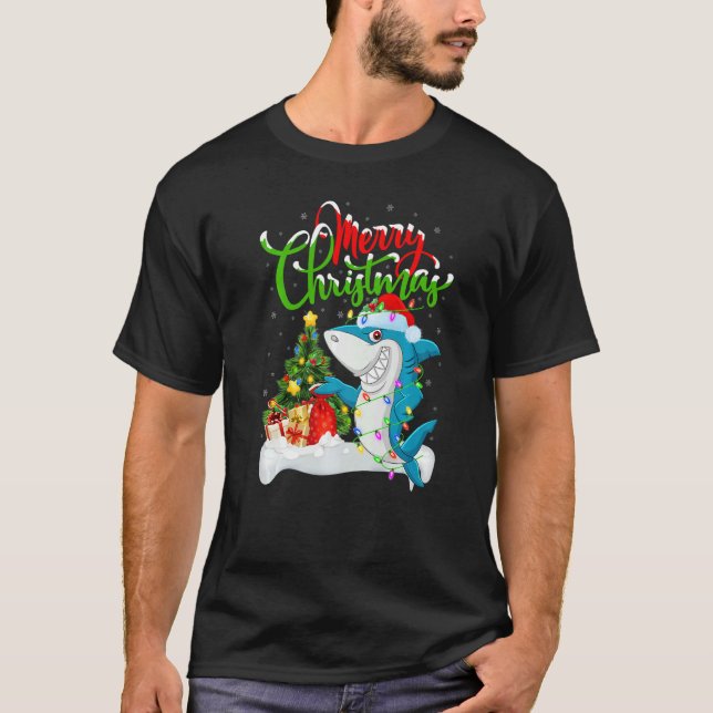 Blue Shark  Xmas Decorations Santa Blue Shark Chri T-Shirt (Front)
