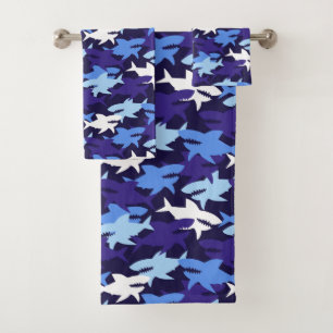 Blue Sharks Camouflage Pattern Bath Towel Set