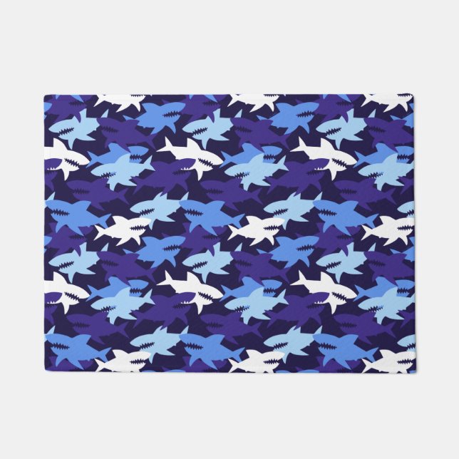 Blue Sharks Camouflage Pattern Doormat (Front)