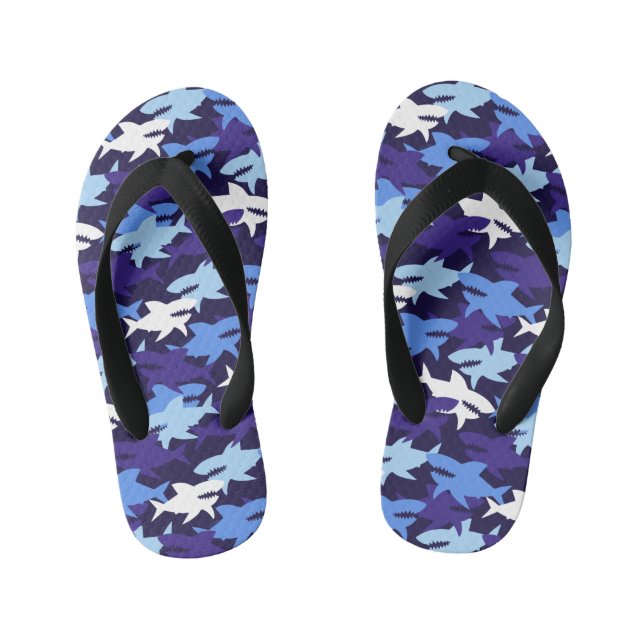 Blue Sharks Camouflage Pattern Kid's Thongs (Footbed)