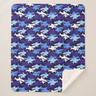 Blue Sharks Camouflage Pattern Sherpa Blanket