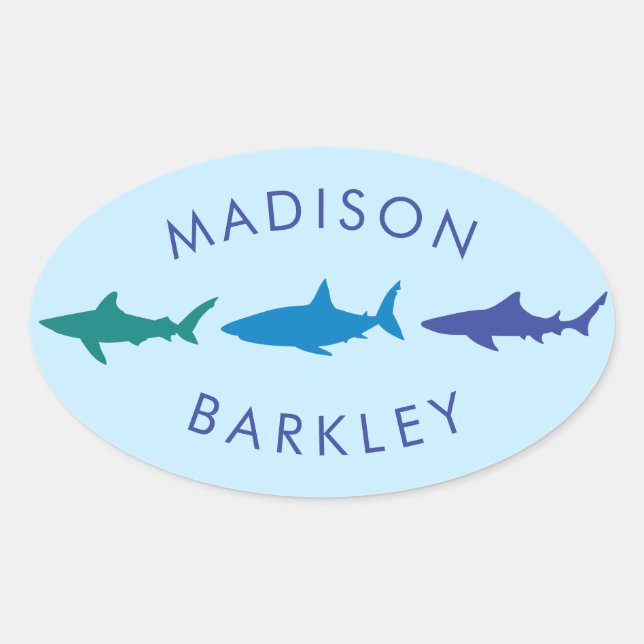 Blue Sharks Cute Kid's Envelope Seal Stickers (Front)