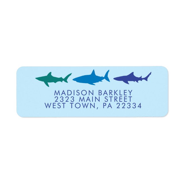 Blue Sharks Cute Kid's Return Address Label (Front)