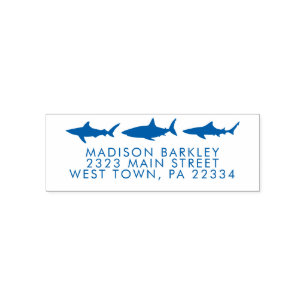 Blue Sharks Cute Kid's Return Address Stamp