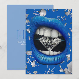 Blue shattered glass and diamonds tote bag thank y you card