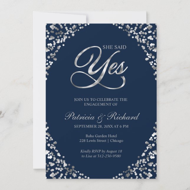 Blue She Said Yes Engagement Party Invitation (Front)