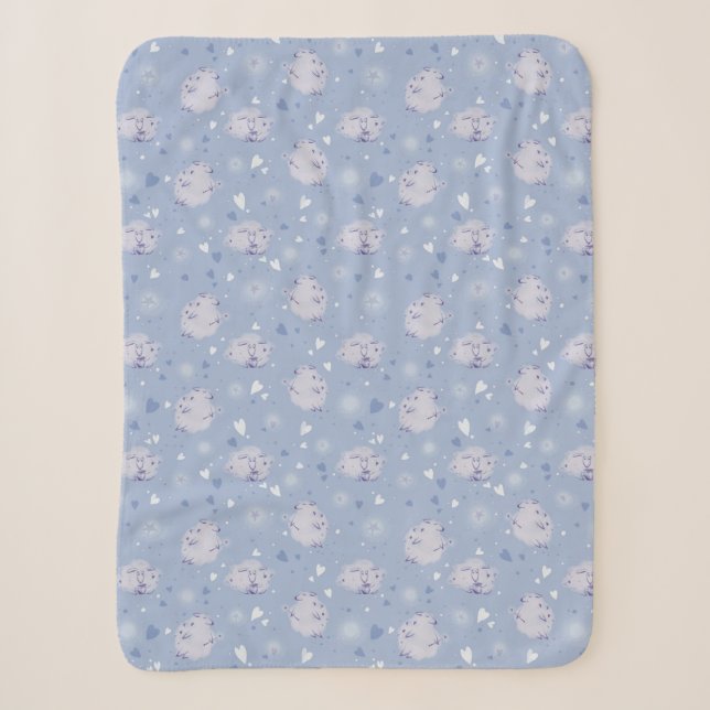 Blue Sheep Kawaii Pattern Sherpa Fleece Blanket  (Front)