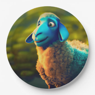 Blue Sheep Paper Plate