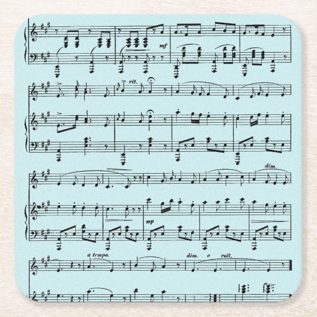 Blue Sheet Music Square Paper Coaster (Front)