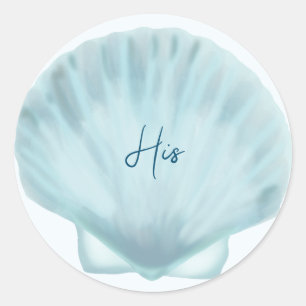 blue shell beach wedding  classic round sticker