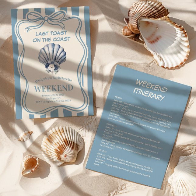 Blue Shell Coastal Floral Celebration Bachelorette Invitation (Creator Uploaded)
