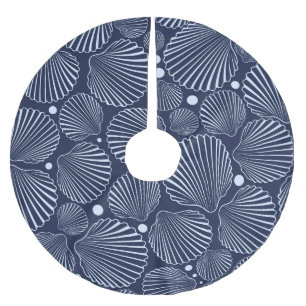 Blue shells, summer sea pattern. brushed polyester tree skirt