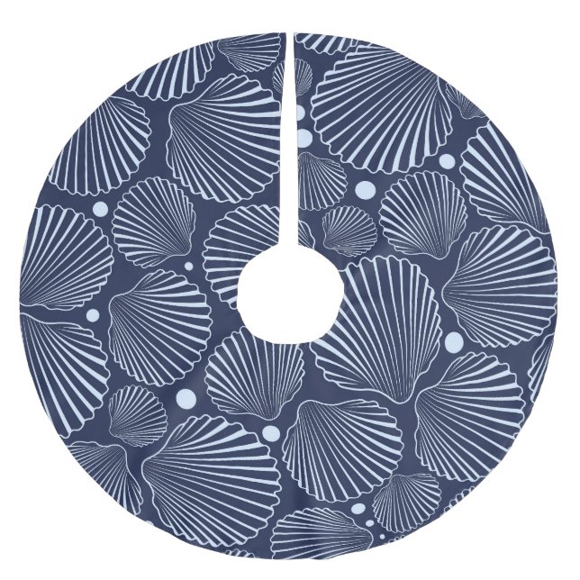 Blue shells, summer sea pattern. brushed polyester tree skirt (Front)